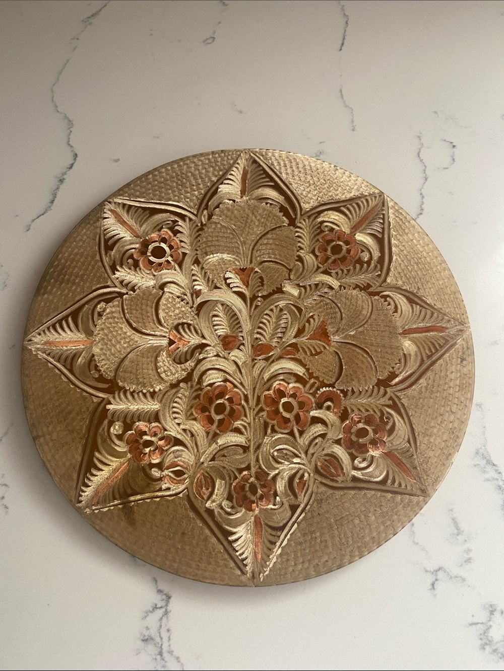 Vintage Pierced Copper Floral Wall Plaque 10" Openwork Decor